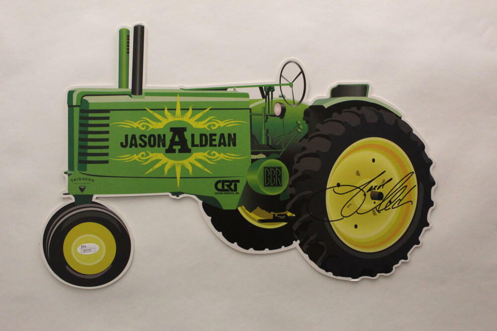 JASON ALDEAN SIGNED AUTOGRAPH BIG GREEN TRACTOR CUT-OUT PHOTO VERY RARE 1/1 JSA