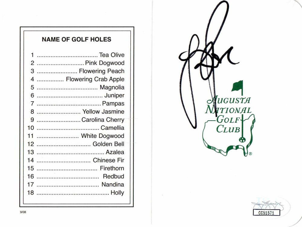 JUSTIN ROSE SIGNED AUTOGRAPH AUGUSTA NATIONAL MASTERS SCORECARD - RARE - W/ JSA