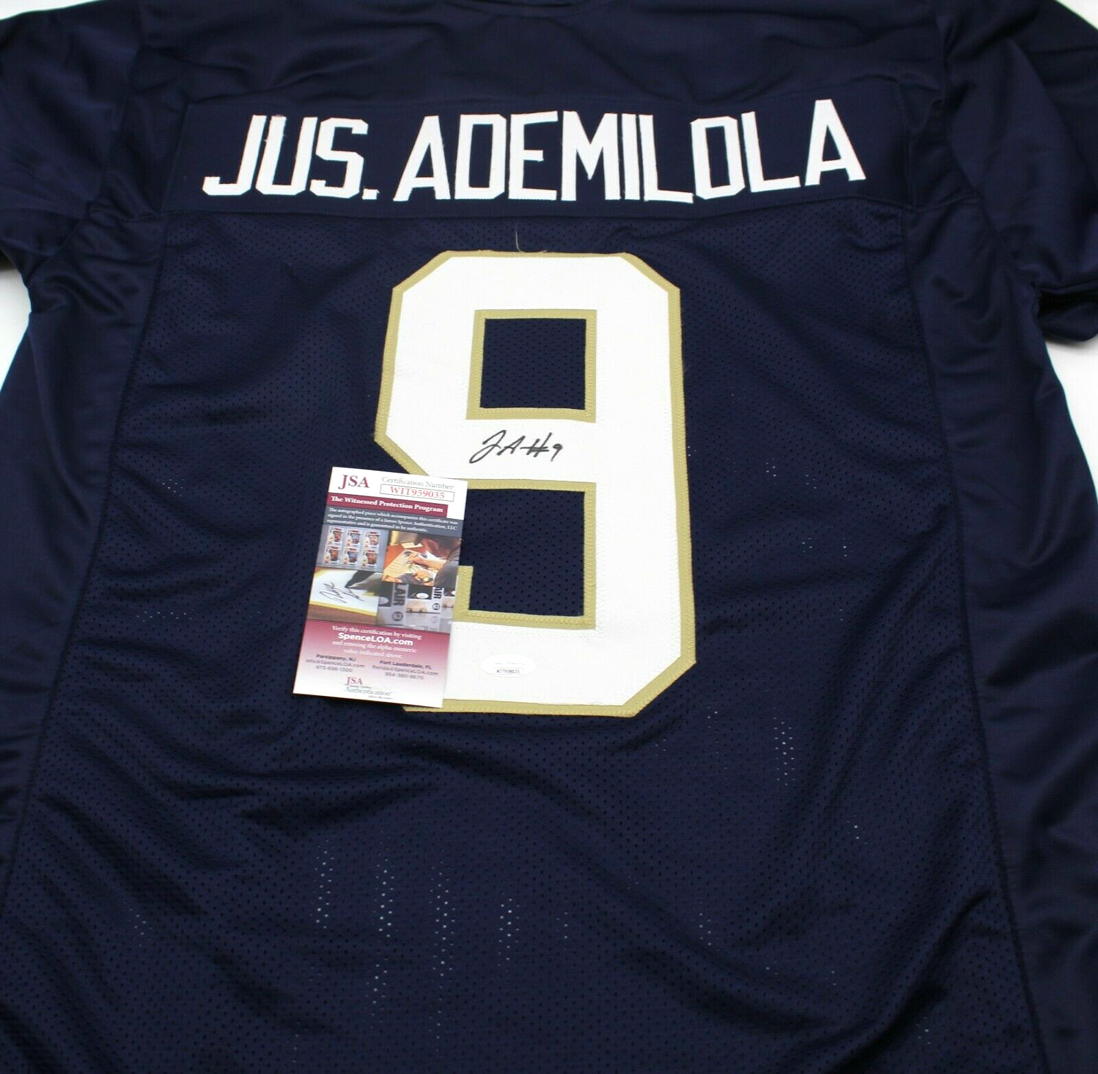 Justin Ademilola Signed Custom Blue Notre Dame Football Jersey w/JSA COA WITNESS