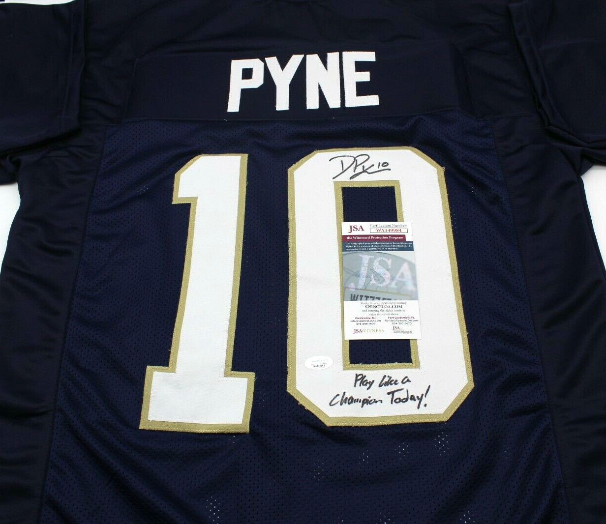 Drew Pyne Signed Custom Blue Notre Dame Football Jersey XL Proof w/JSA COA #1