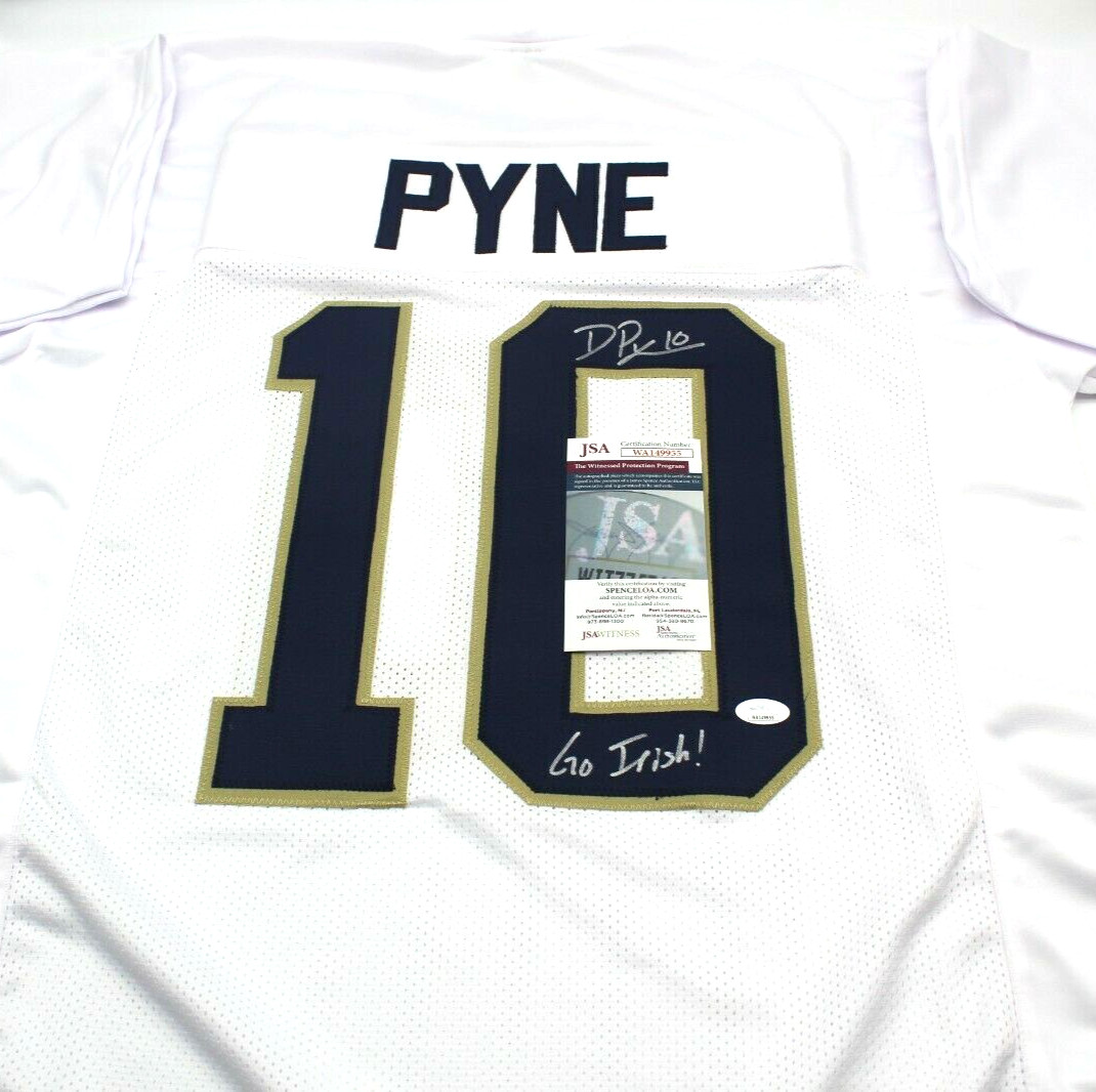 Drew Pyne Signed Custom White Notre Dame Football Jersey Go Irish! Proof w/JSA