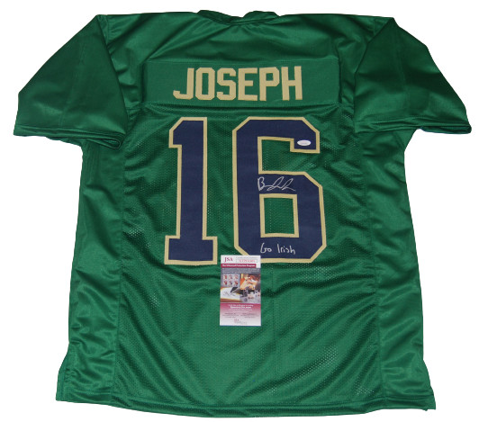BRANDON JOSEPH SIGNED (NOTRE DAME FIGHTING IRISH) GO IRISH! GREEN JERSEY JSA COLLECTIBLE MEMORABILIA