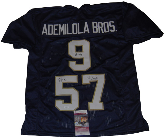 JUSTIN & JAYSON ADEMILOLA signed (NOTRE DAME FIGHTING IRISH) Blue XL jersey JSA