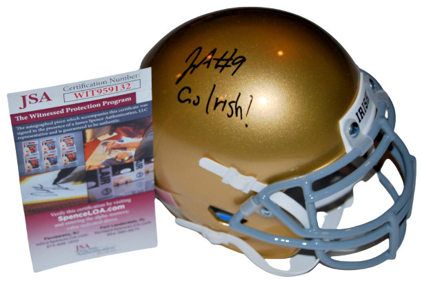 JUSTIN ADEMILOLA signed (NOTRE DAME FIGHTING IRISH) mini helmet JSA Witnessed