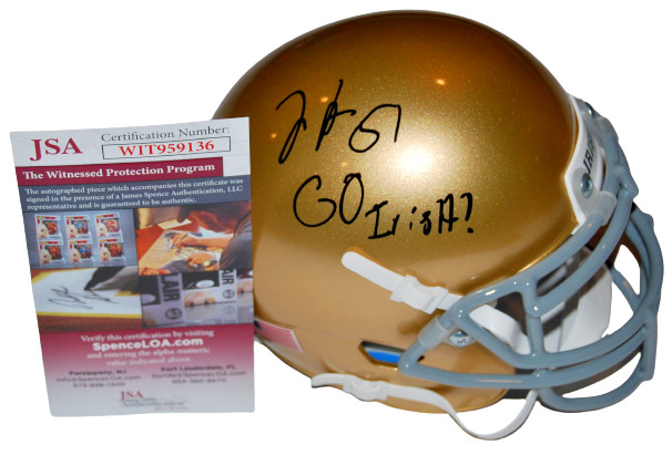 JAYSON ADEMILOLA signed (NOTRE DAME FIGHTING IRISH) mini helmet JSA Witnessed