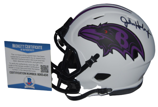 JOHN HARBAUGH signed (BALTIMORE RAVENS) mini football helmet BECKETT BD65458