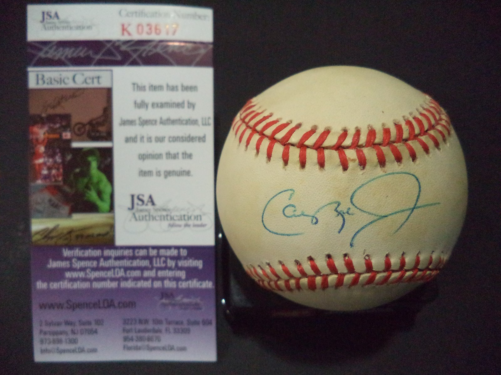 CAL RIPKEN JR BALTIMORE ORIOLES SIGNED AUTOGRAPHED A.L BASEBALL JSA COA #K03617