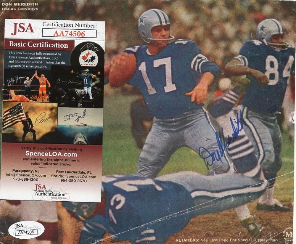 DON MEREDITH DALLAS COWBOYS RARE SIGNED MAGAZINE PAGE JSA AA74506