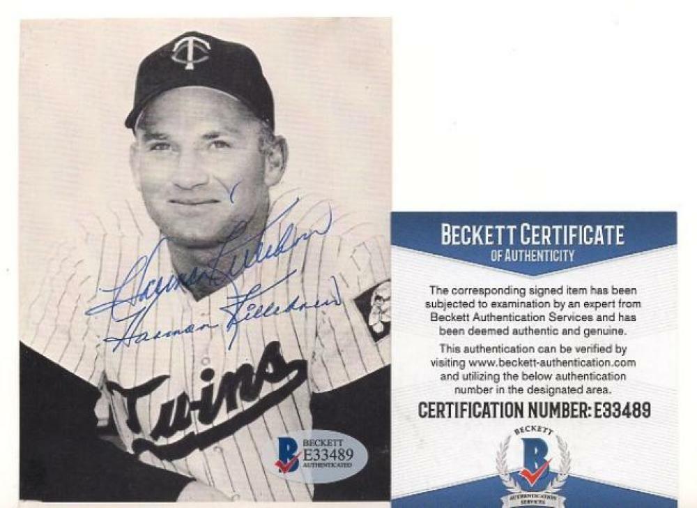 HARMON KILLEBREW MINNESOTA TWINS AUTOGRAPHED POSTCARD VINTAGE BECKETT E33489