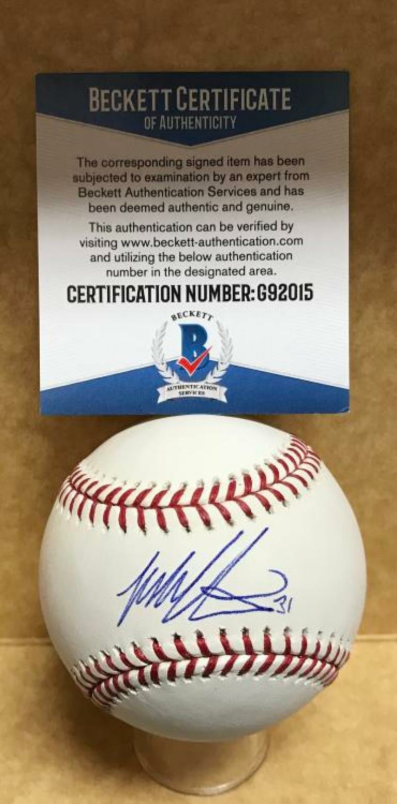 TYLER AUSTIN SAN FRANCISCO GIANTS SIGNED AUTO M.L. BASEBALL BECKETT G92015