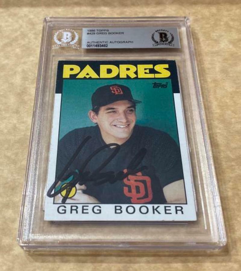1986 TOPPS GREG BOOKER PADRES SIGNED CARD BECKETT AUTHENTIC AUTOGRAPHED COLLECTIBLE MEMORABILIA