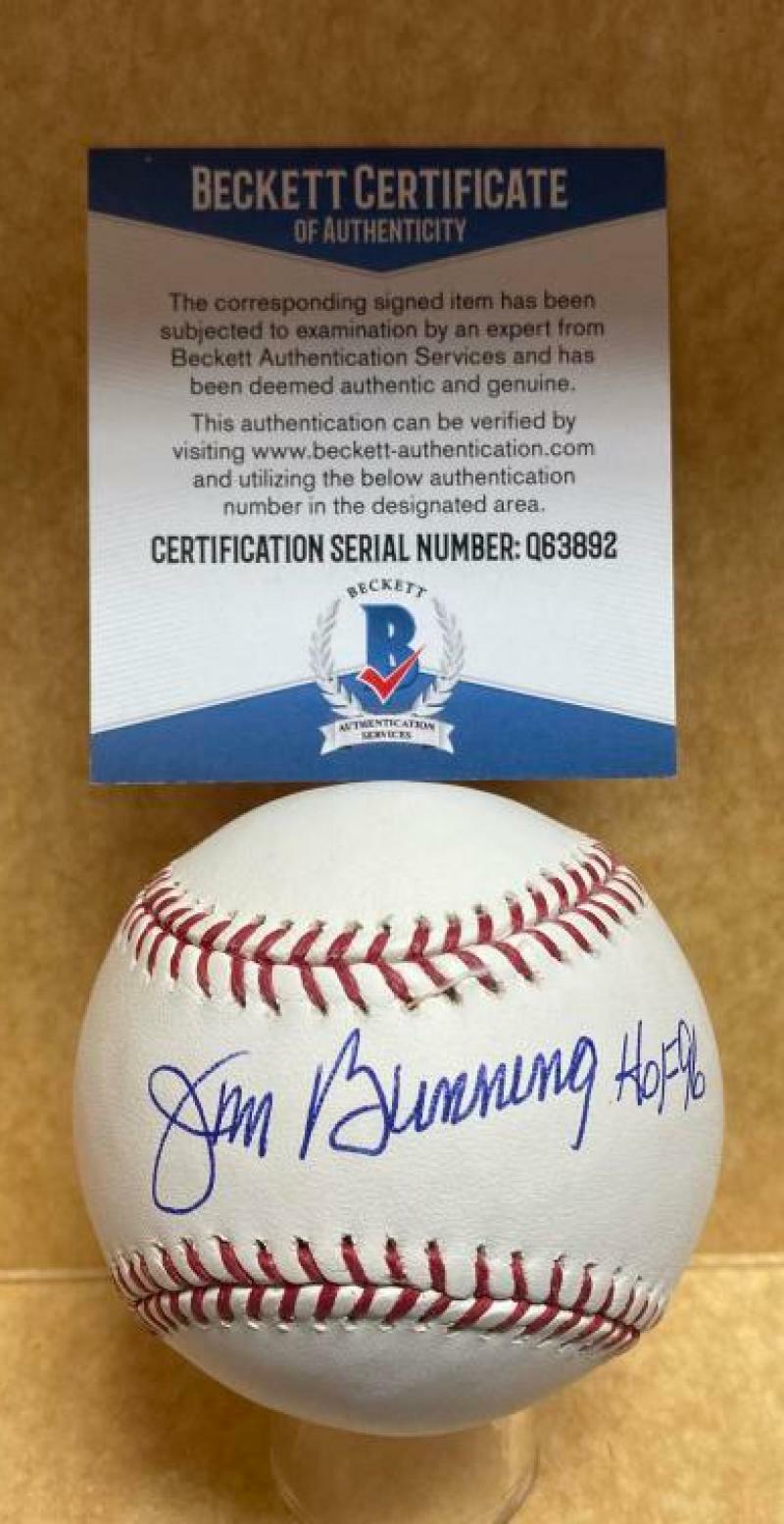 JIM BUNNING HOF 96 DETROIT TIGERS SIGNED AUTO M.L. BASEBALL BECKETT Q63892