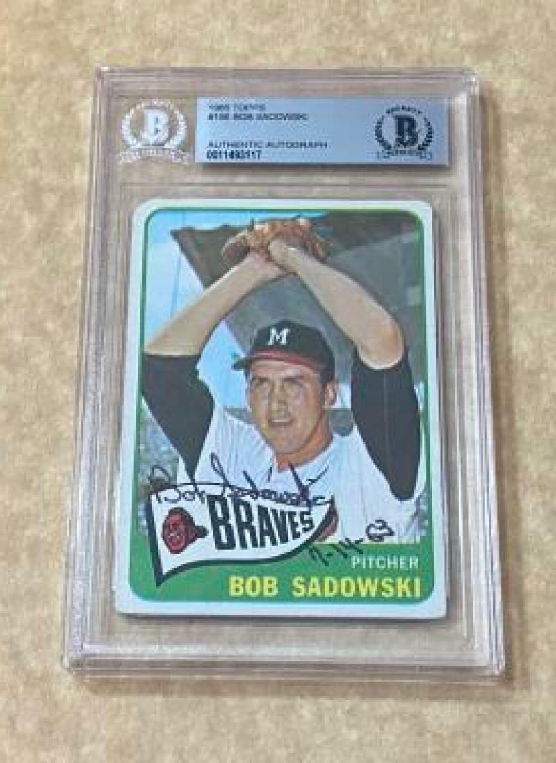 1965 TOPPS BOB SADOWSKI #156 BRAVES SIGNED CARD BECKETT AUTHENTIC AUTO VINTAGE COLLECTIBLE MEMORABILIA