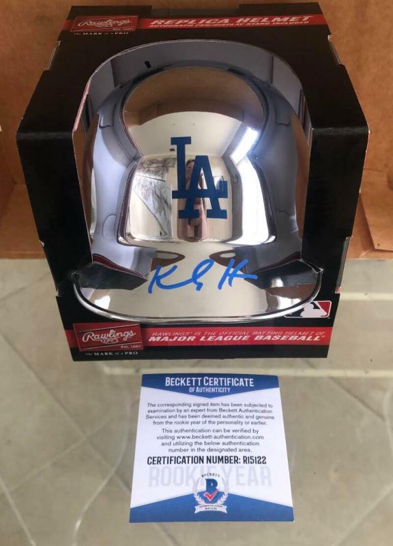 KODY HOESE LOS ANGELES DODGERS SILVER CHROME SIGNED MINI HELMET ROOKIE BECKETT R