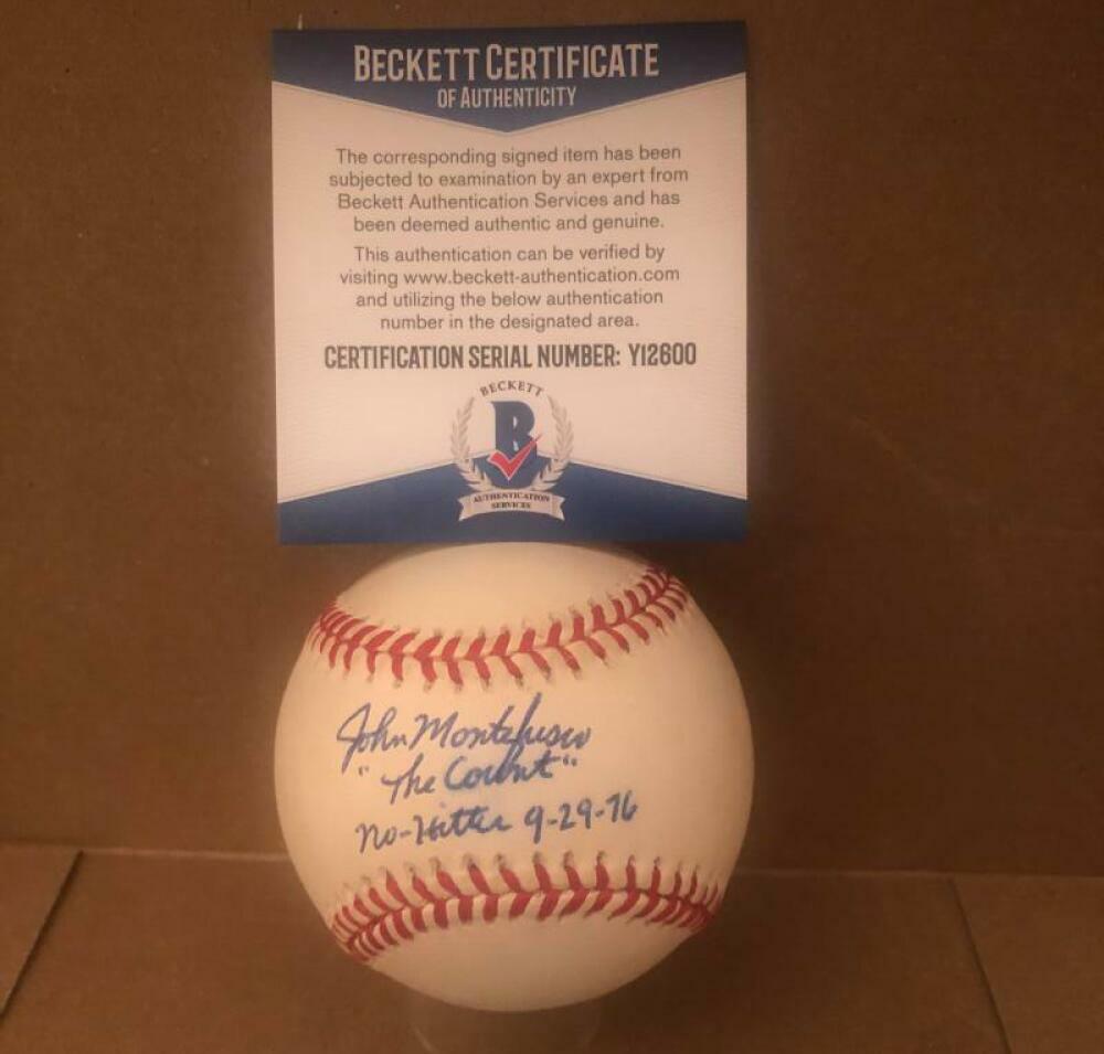 JOHN MONTEFUSCO NO-HITTER 9-29-76 SIGNED AUTOGRAPHED N.L. BASEBALL BECKETT Y1260