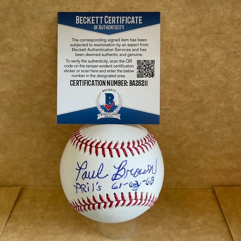 PAUL BROWN PHILLIES 1961-63- 68 SIGNED AUTOGRAPHED M.L. BASEBALL BAS BA26211