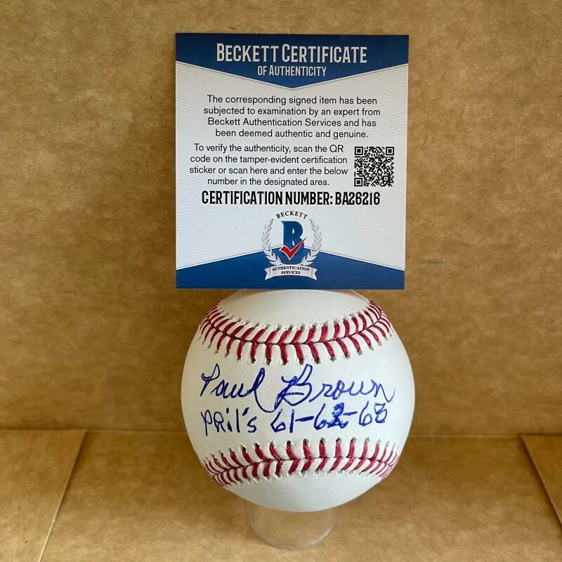 PAUL BROWN PHILLIES 1961-63- 68 SIGNED AUTOGRAPHED M.L. BASEBALL BAS BA26216