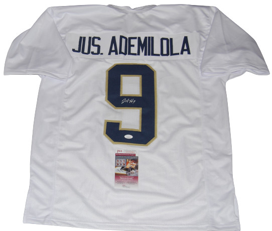 JUSTIN ADEMILOLA signed (NOTRE DAME FIGHTING IRISH) White XL jersey JSA Witness