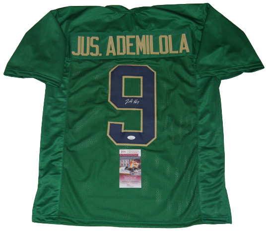 JUSTIN ADEMILOLA signed (NOTRE DAME FIGHTING IRISH) Green XL jersey JSA Witness