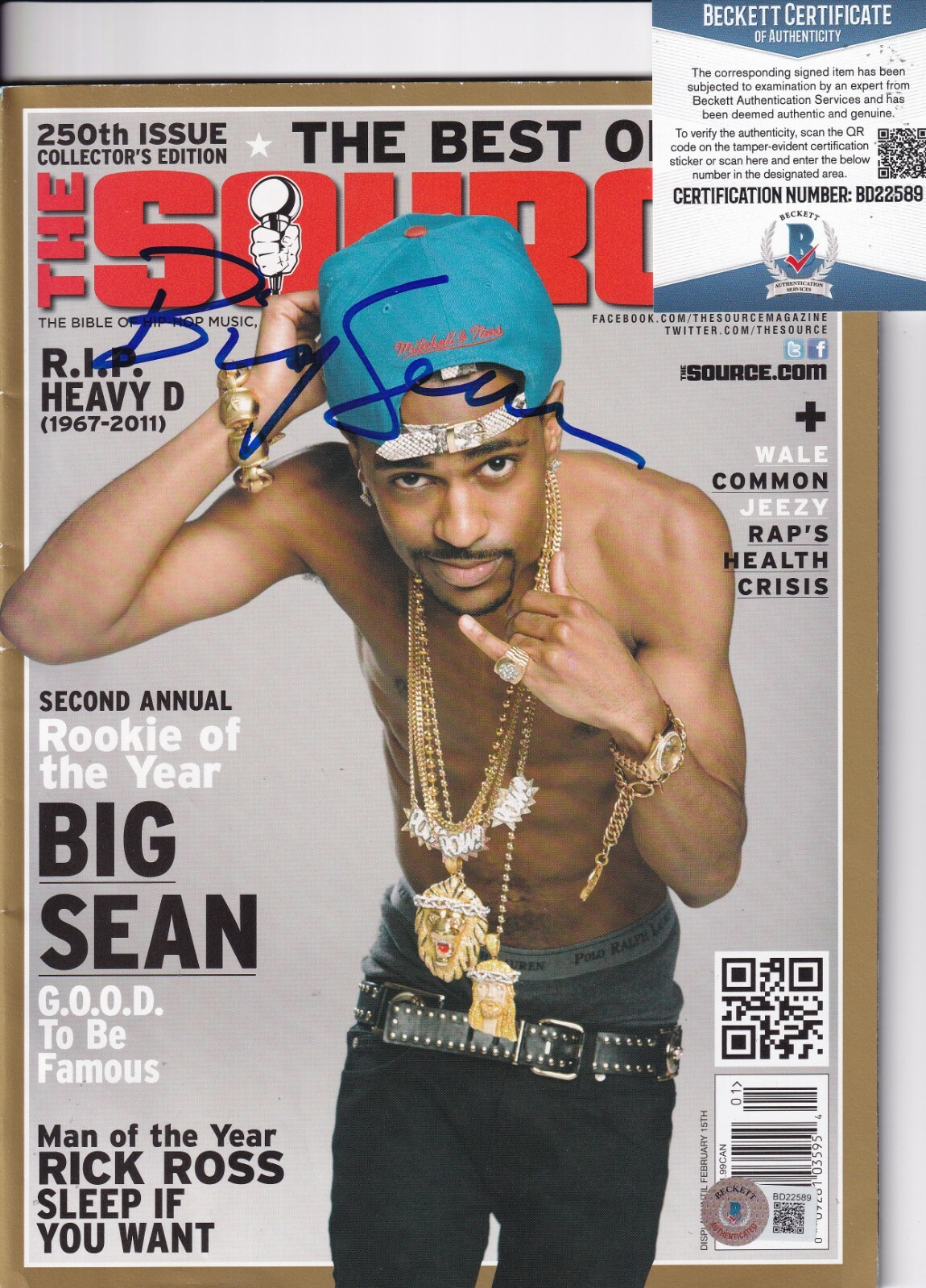 BIG SEAN signed (THE SOURCE) 250th Issue Collectors magazine BECKETT BAS BD22589