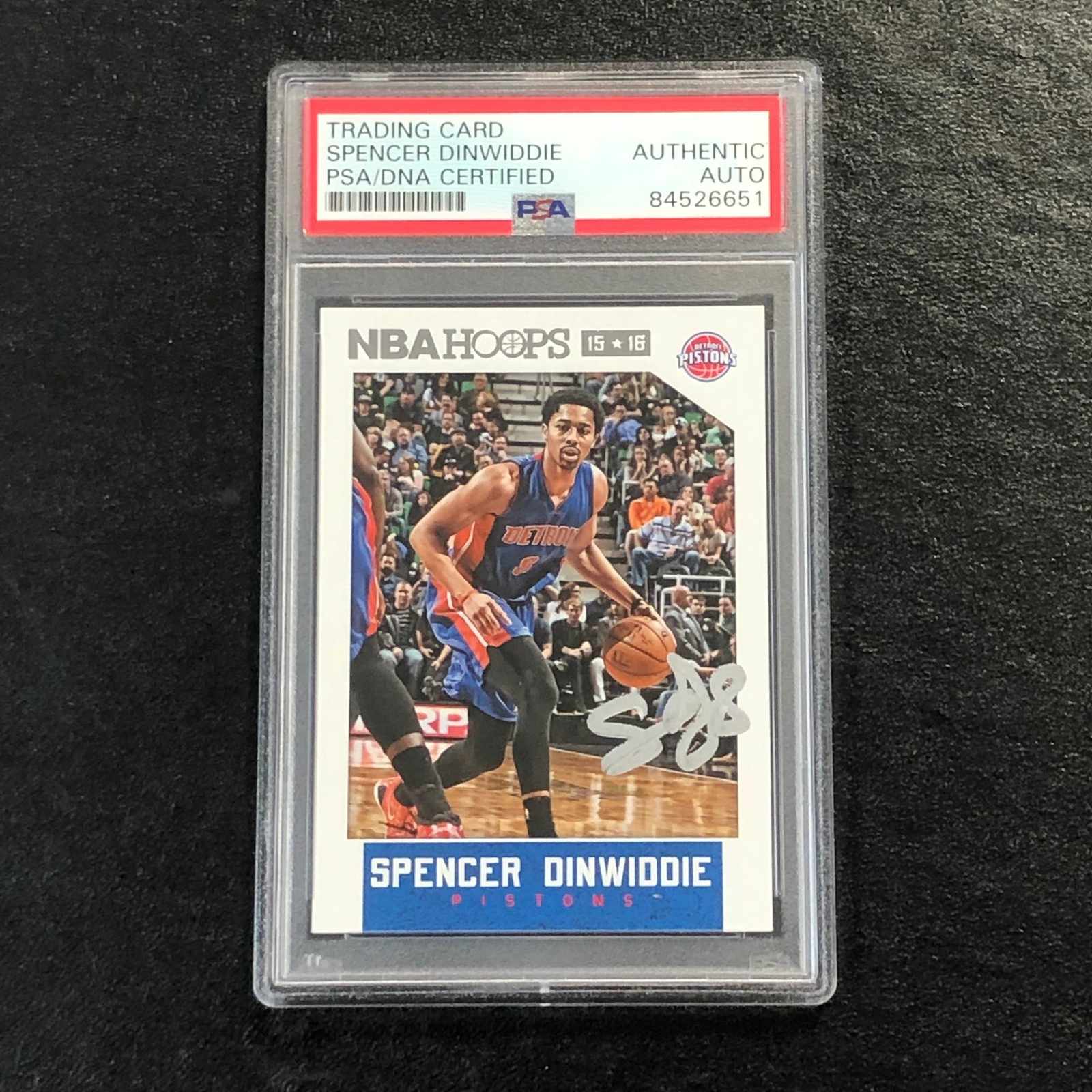 2015-16 NBA Hoops #228 Spencer Dinwiddie Signed Card AUTO PSA Slabbed Pistons
