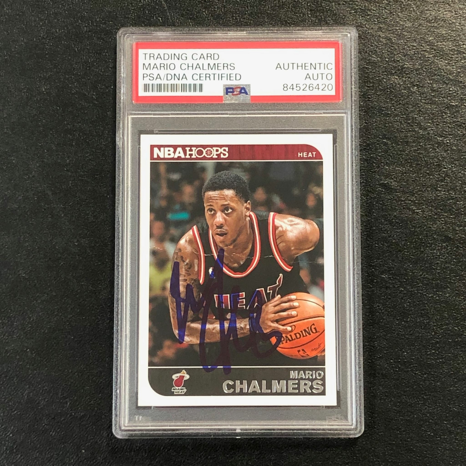 2014-15 NBA Hoops #157 Mario Chalmers Signed Card AUTO PSA Slabbed Heat
