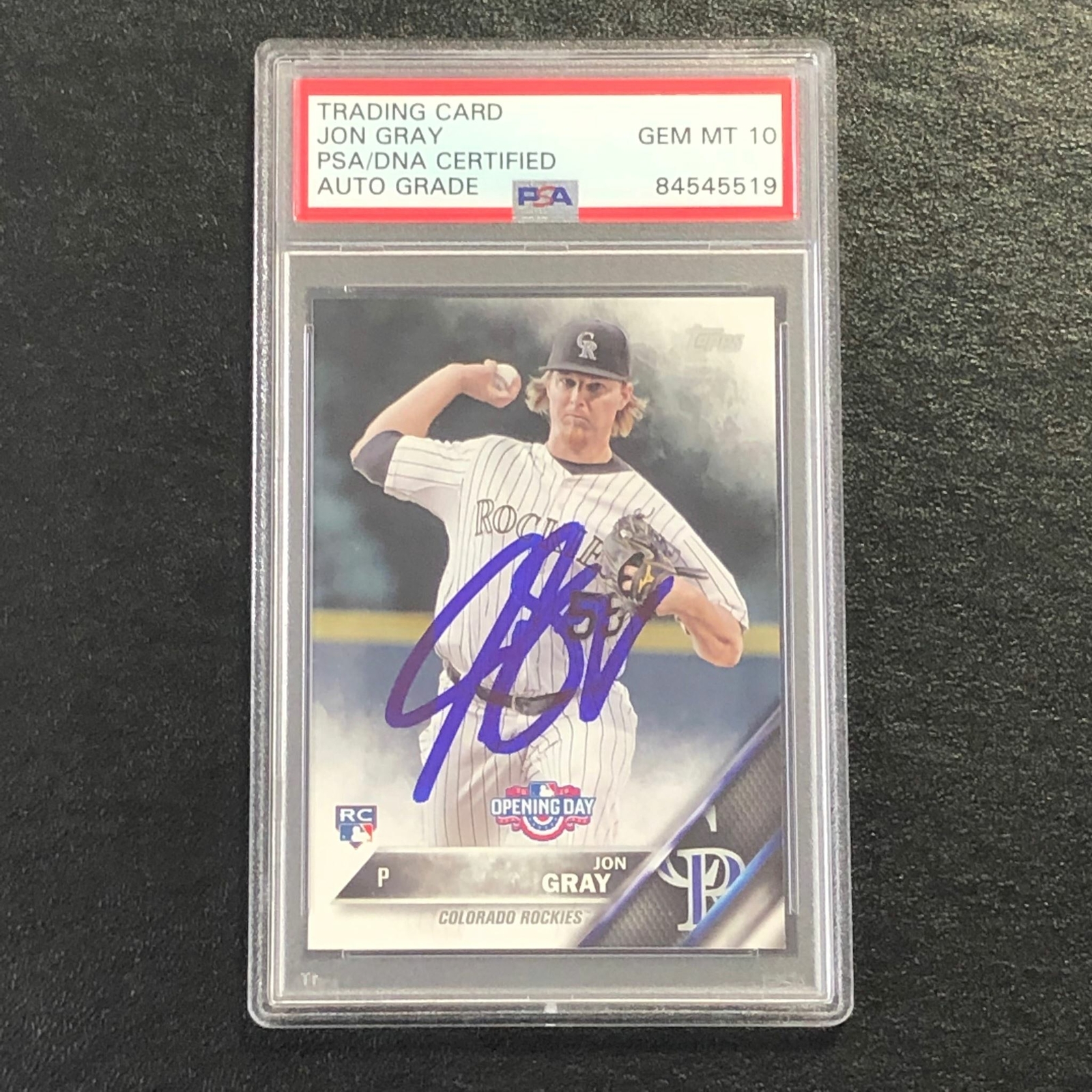 2016 Topps Opening Day #38 Jon Gray Signed Card PSA Slabbed Auto 10 Rockies
