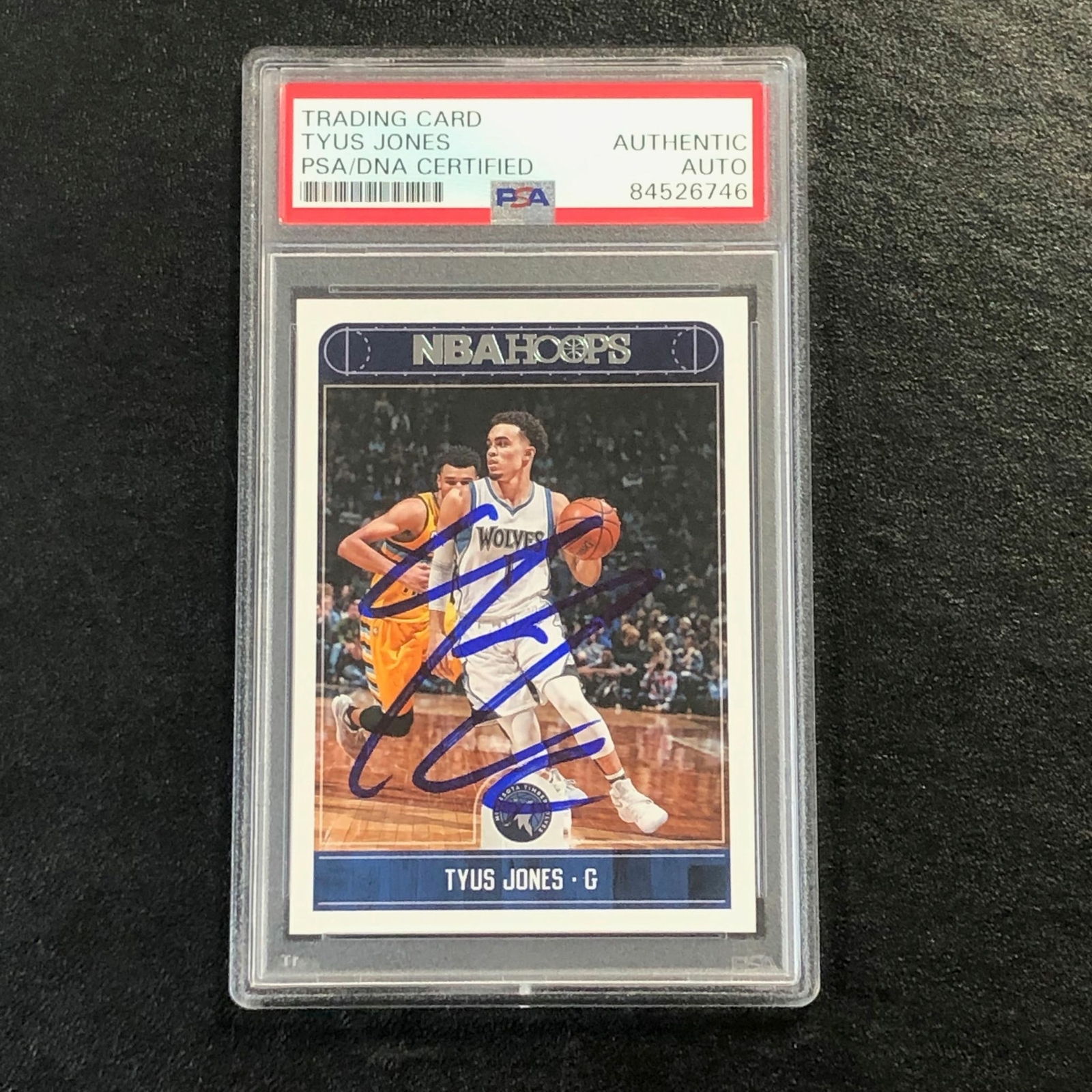 2017-18 NBA Hoops #223 Tyus Jones Signed Card AUTO PSA Slabbed Minnesota Timberw
