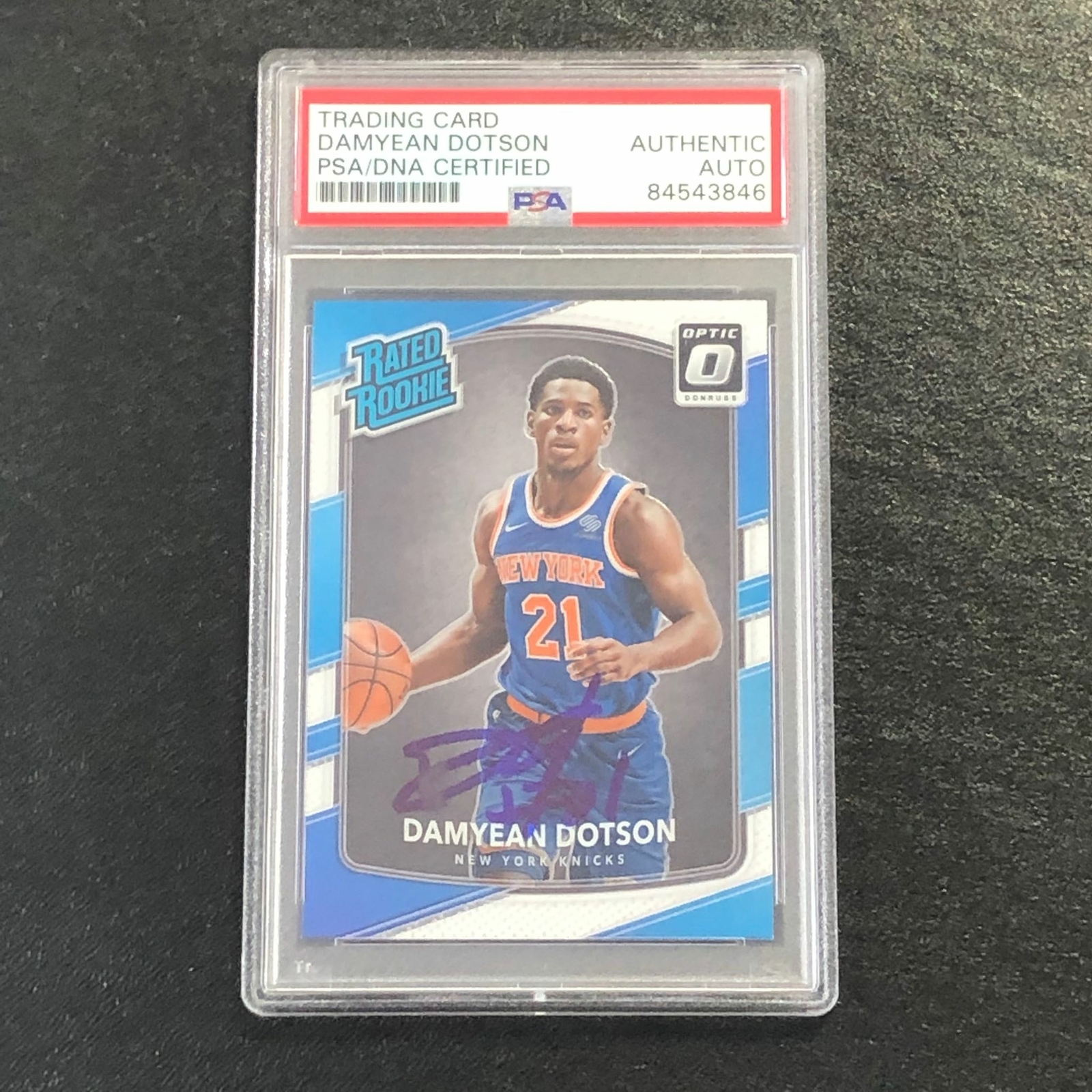 2017-18 Donruss Optic Rated Rookie #166 Damyean Dotson Signed Card AUTO PSA Slab

