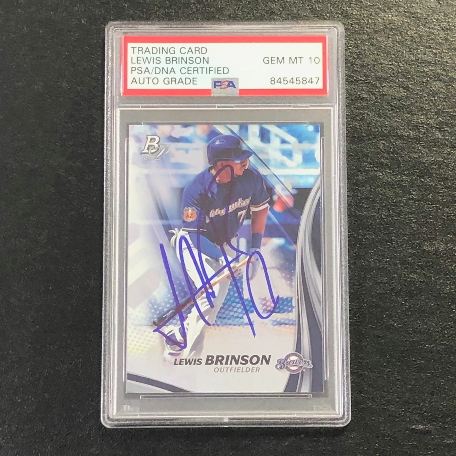2017 Bowman Platinum #BTP-39 Lewis Brinson Signed Card PSA Slabbed Auto 10 Brewe
