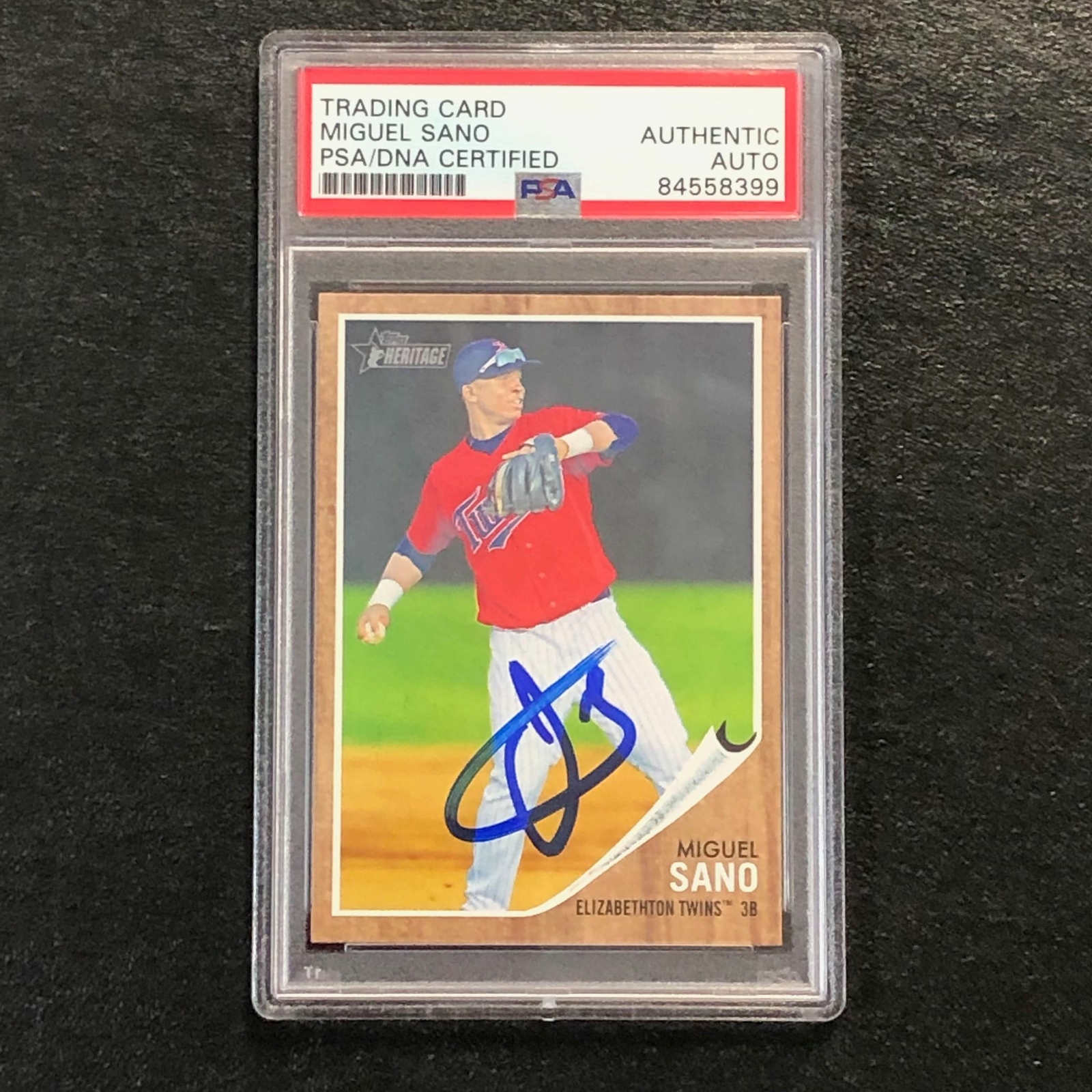 2011 TOPPS HERITAGE #64 MIGUEL SANO Signed Card PSA Auto Slabbed Auto Twins
