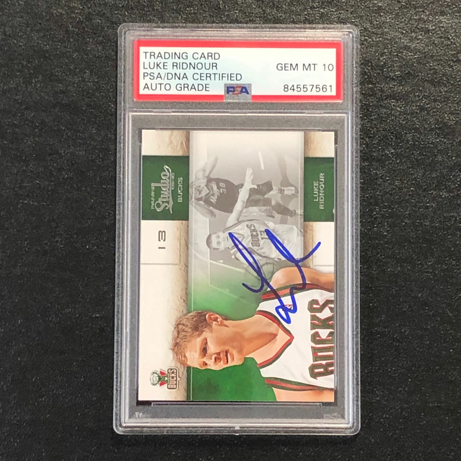 2009-10 Panini Studio #87 Luke Ridnour Signed Card AUTO 10 PSA Slabbed Bucks
