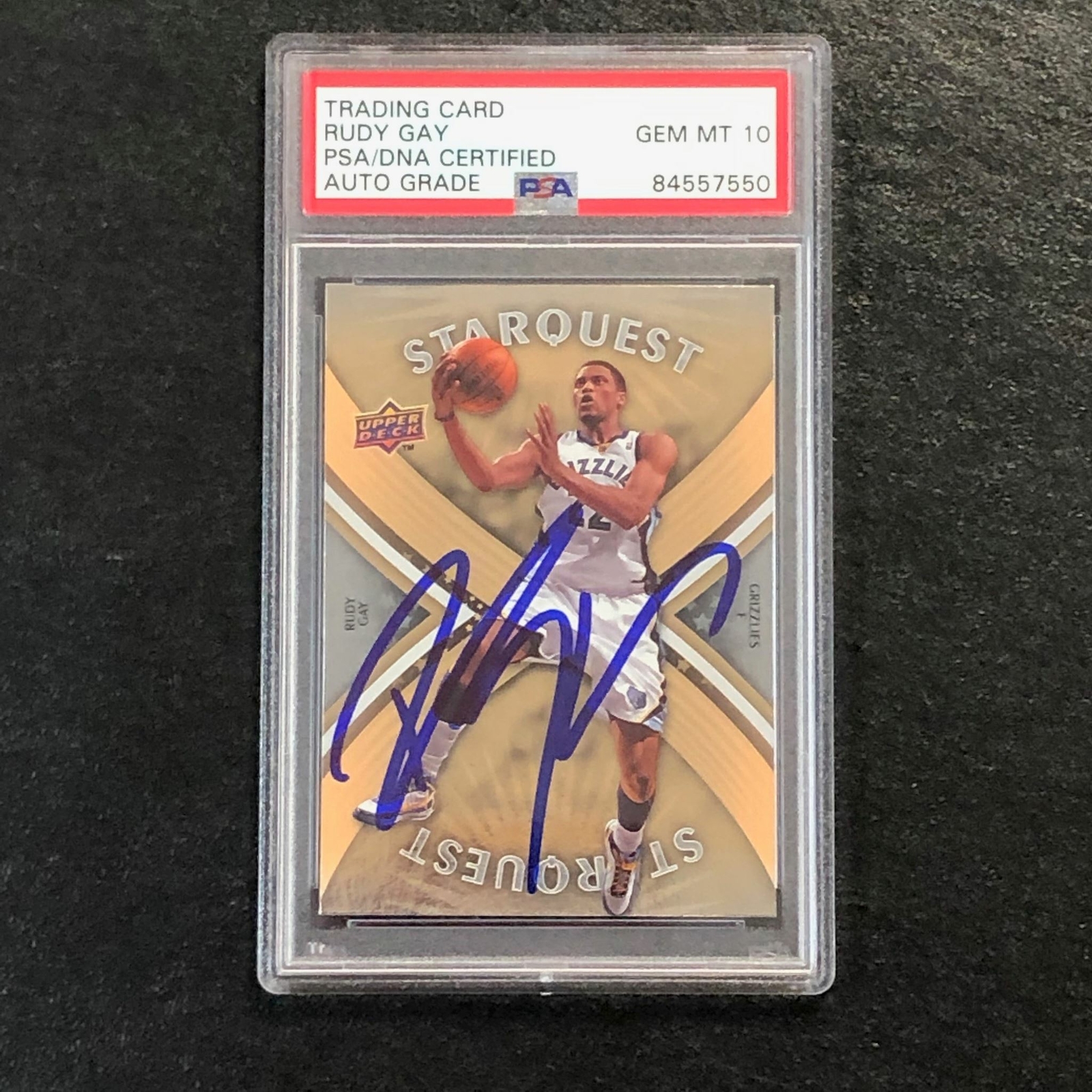 2008-09 Upper Deck Starquest #SQ1 Rudy Gay Signed Card AUTO 10 PSA Slabbed Grizz
