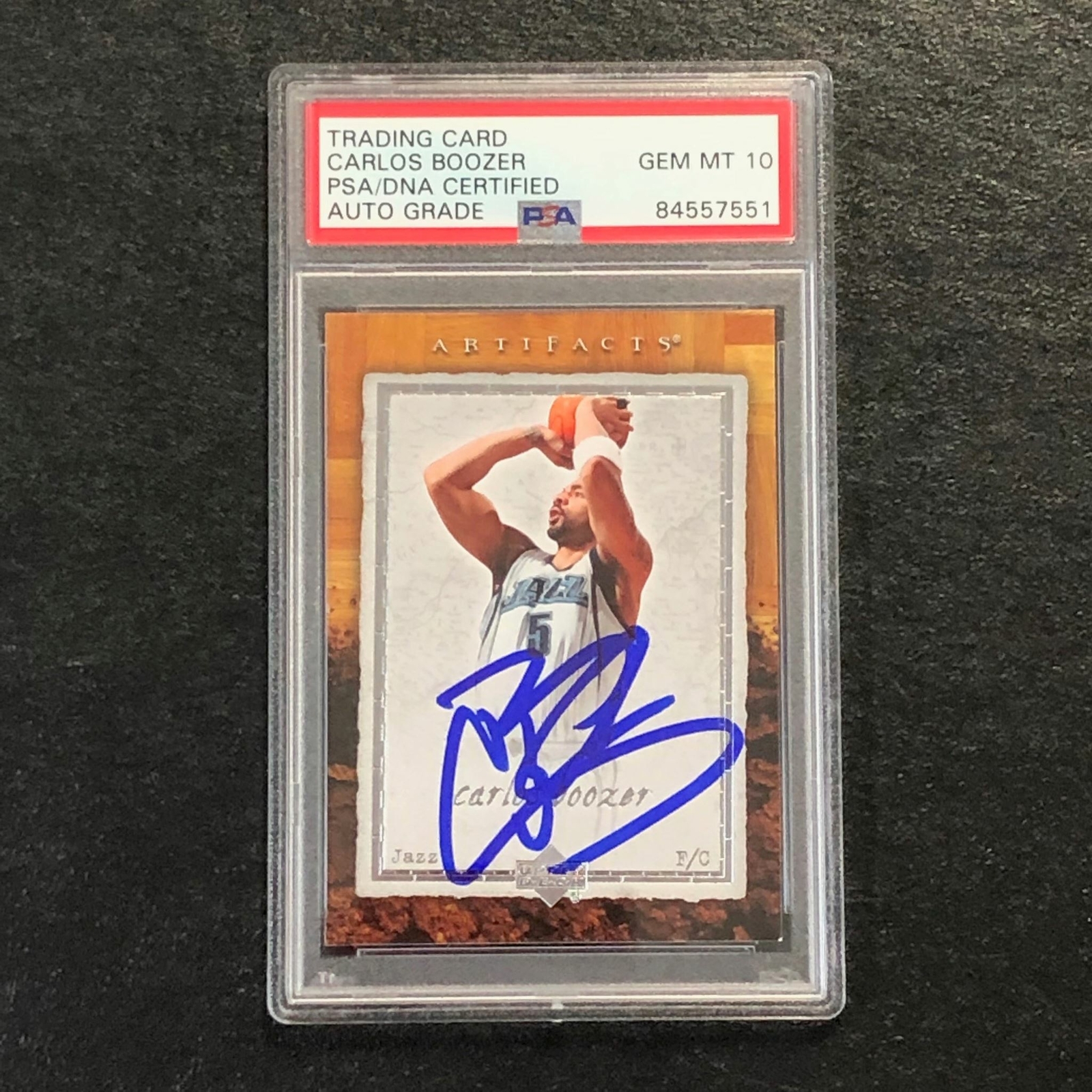 2007-08 Artifacts Basketball #96 Carlos Boozer Signed Card AUTO 10 PSA Slabbed
