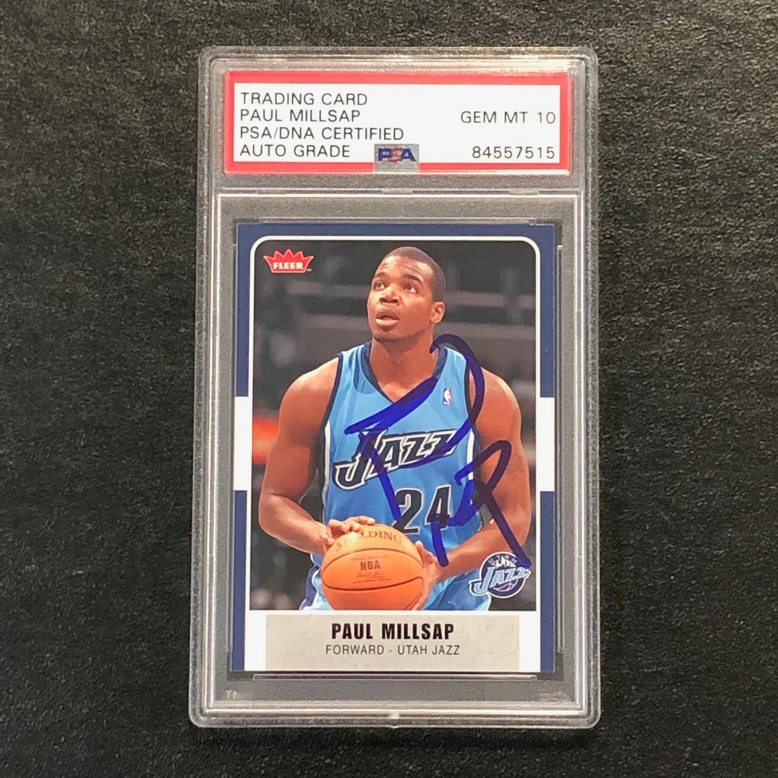 2007-08 Fleer #176 PAUL MILLSAP Signed AUTO 10 PSA Slabbed Jazz
