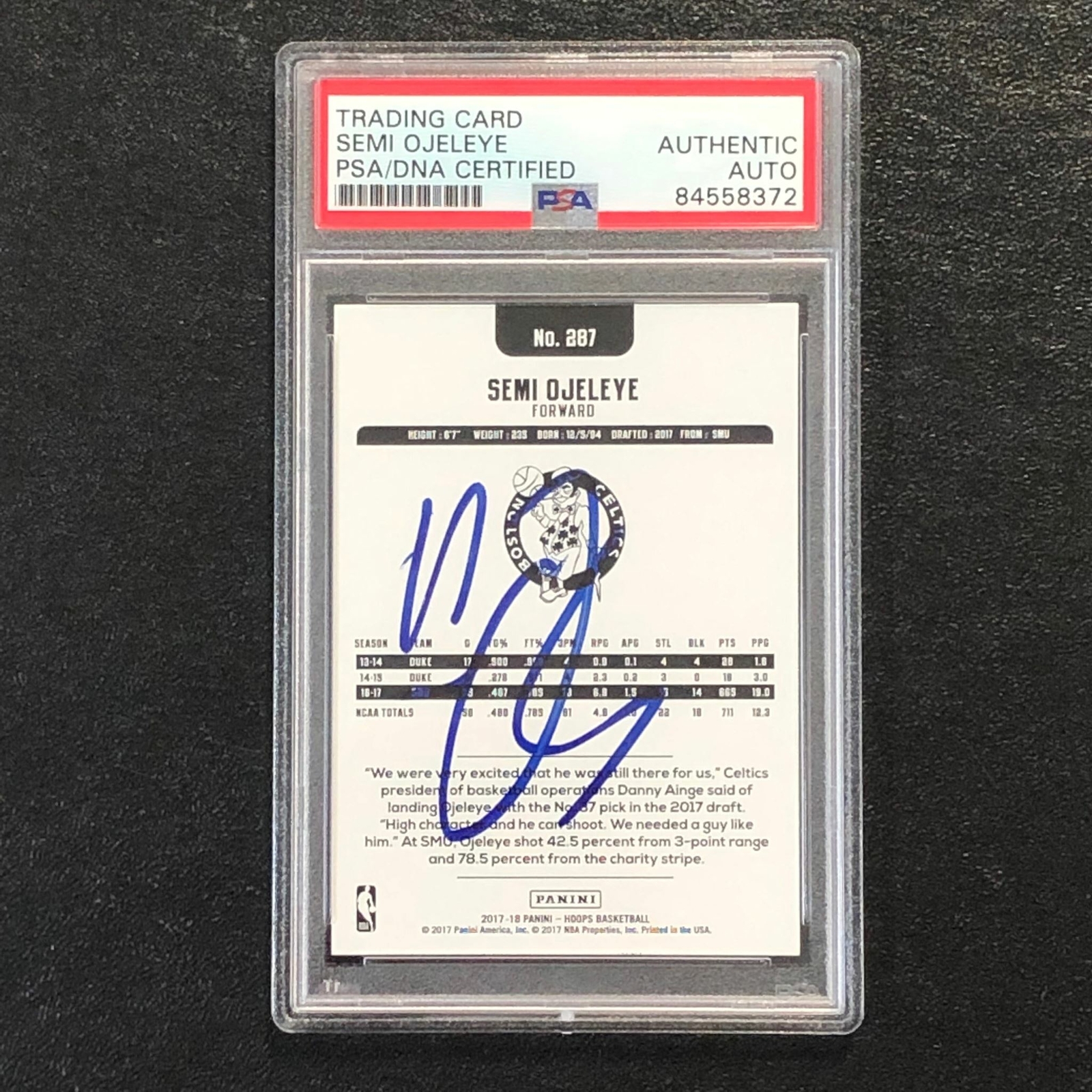 2017-18 NBA Hoops #287 Semi Ojeleye Signed Card AUTO PSA Slabbed RC Celtics

