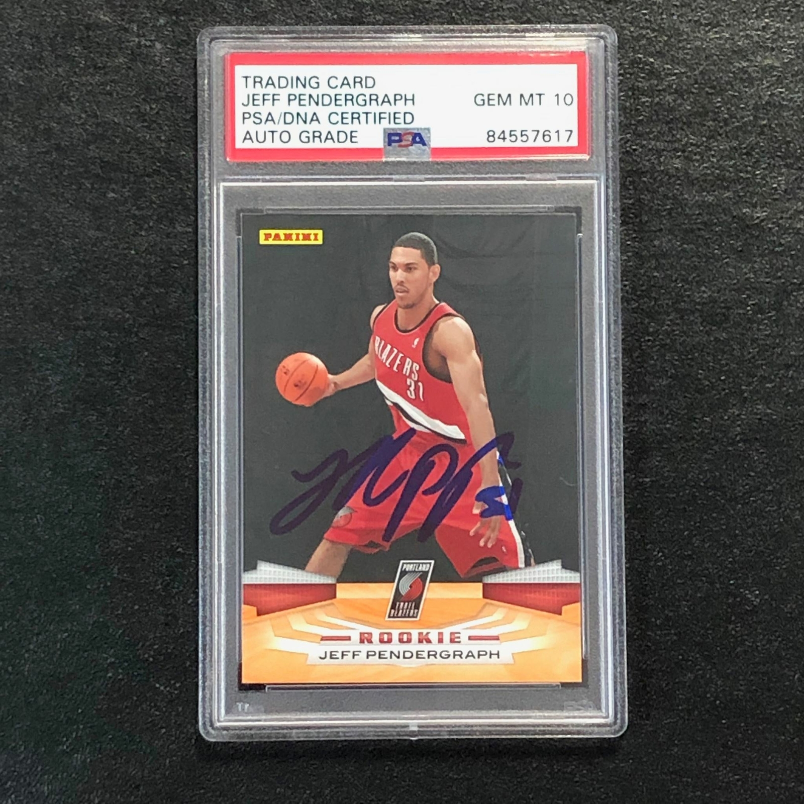 2009-10 PANINI #381 JEFF PENDERGRAPH Signed Card AUTO 10 PSA Slabbed RC Trail Bl
