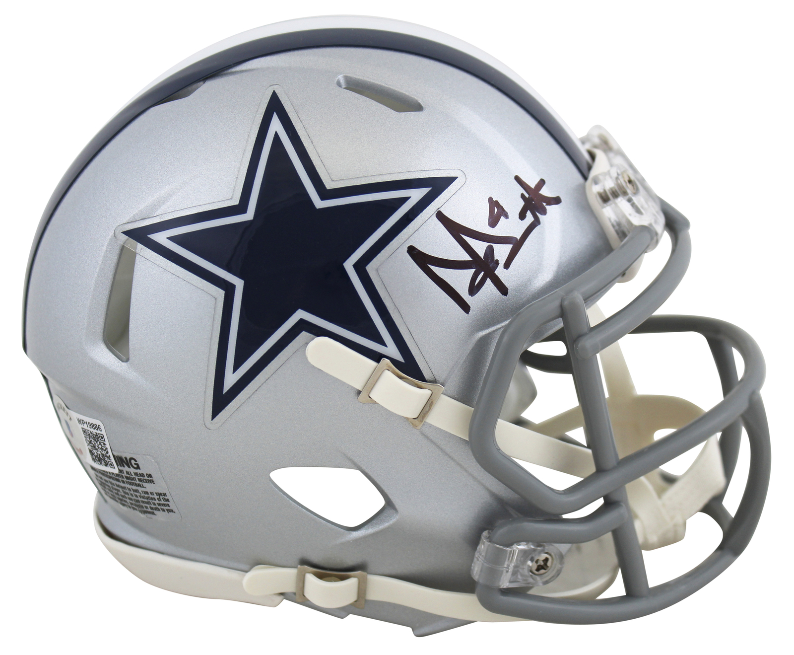 Cowboys Dak Prescott Authentic Signed Silver Speed Mini Helmet BAS Witnessed
