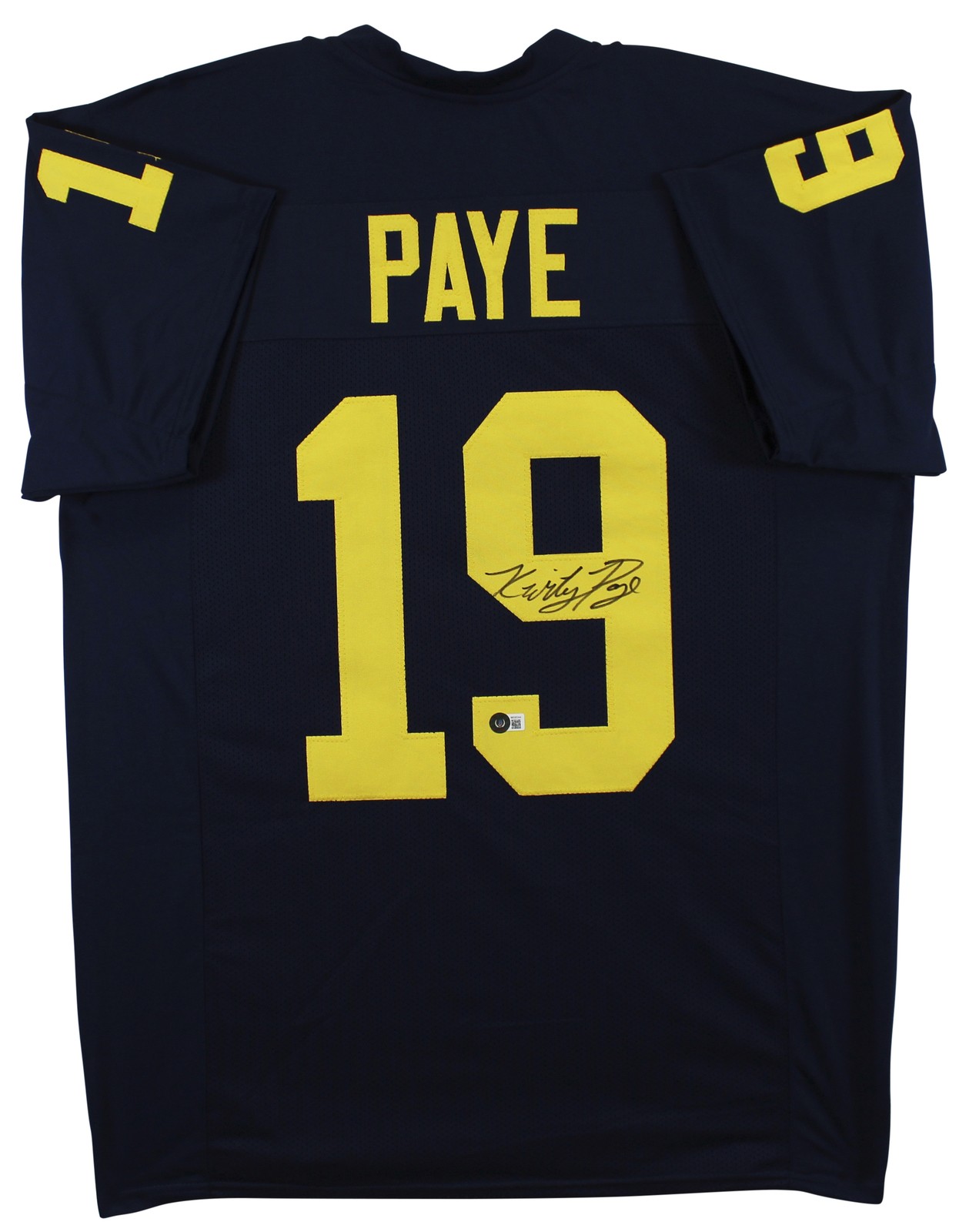 Michigan Kwity Paye Authentic Signed Navy Blue Pro Style Jersey BAS Witnessed
