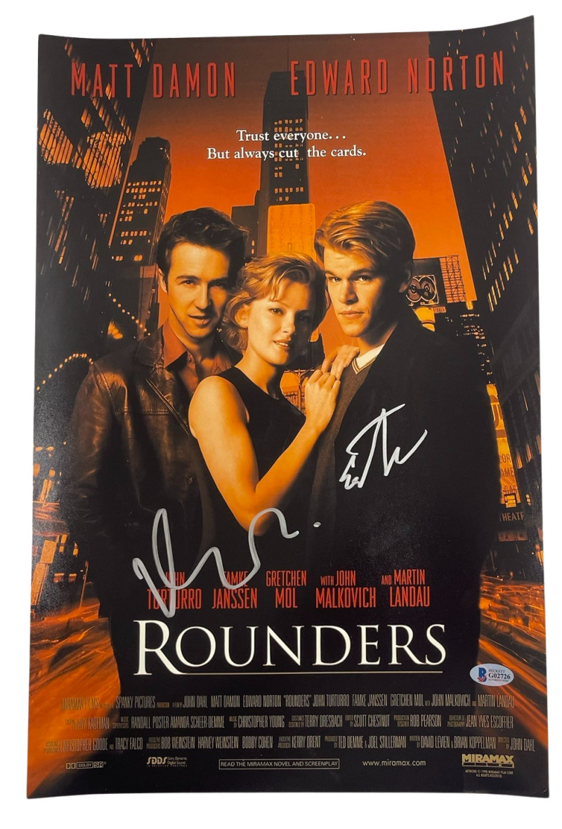 ED NORTON MATT DAMON SIGNED 12X18 PHOTO ROUNDERS AUTHENTIC AUTOGRAPH BECKETT COA
