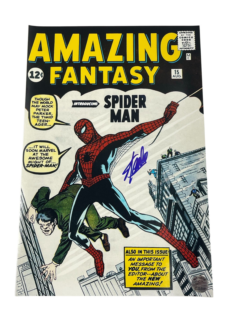STAN LEE SIGNED 12X18 PHOTO AMAZING SPIDERMAN AUTOGRAPH EXCELSIOR HOLOGRAM
