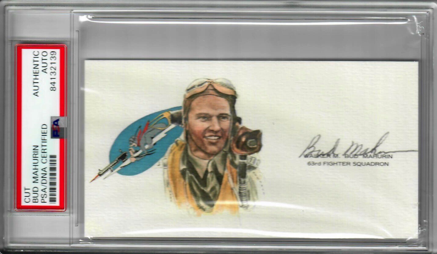WALKER BUD MAHURIN SIGNED CUT SIGNATURE PSA DNA 84132139 (D) WWII ACE 56TH FG COLLECTIBLE MEMORABILIA