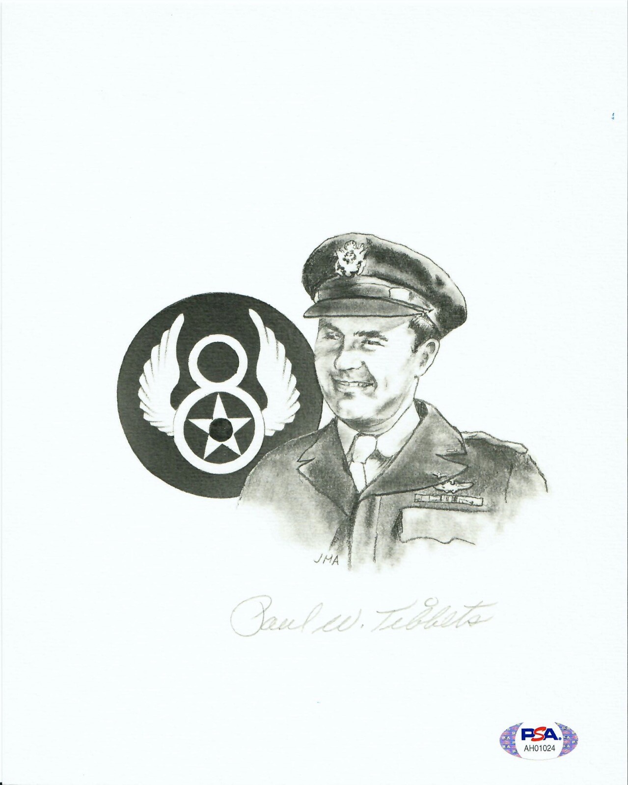 PAUL TIBBETS SIGNED PRINT PSA DNA AH01024 (D) WWII ENOLA GAY PILOT
