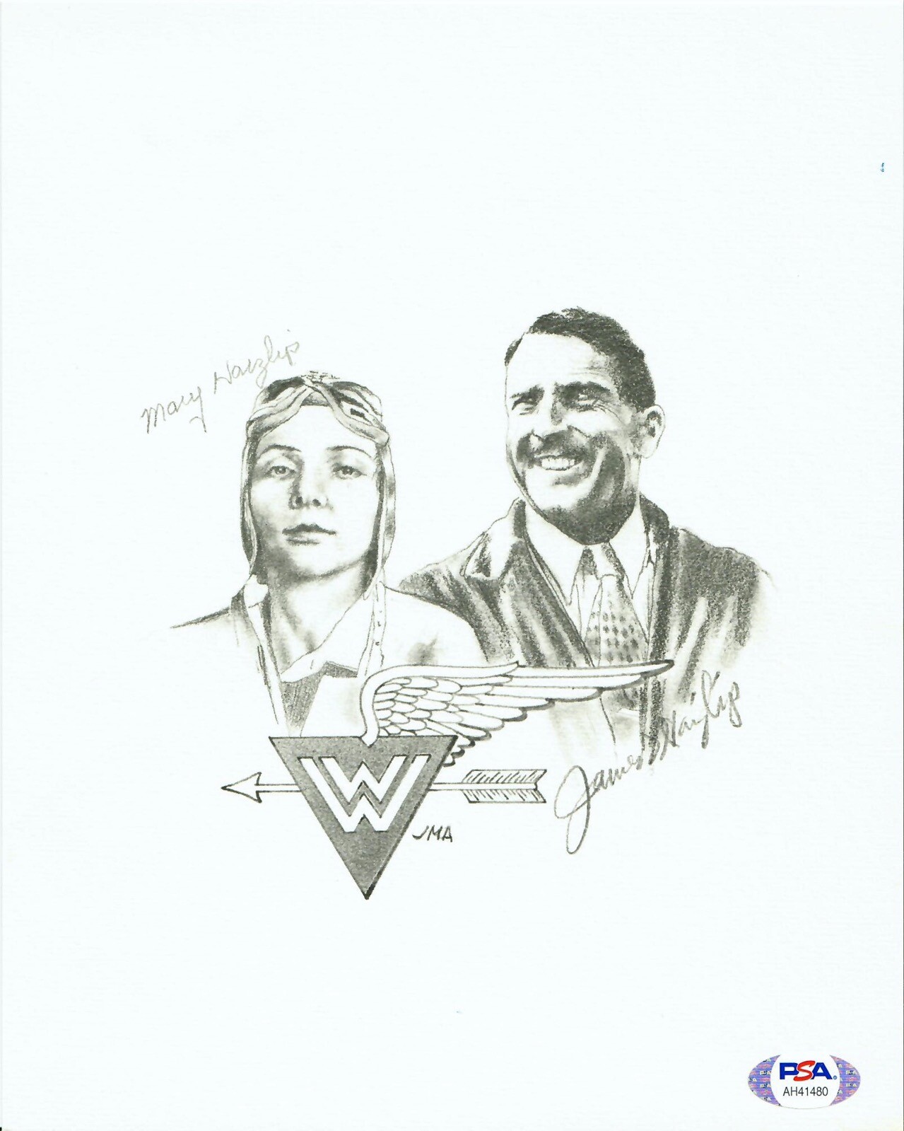 JAMES HAIZLIP MARY HAIZLIP DUAL SIGNED PRINT PSA DNA AH41480 (D) RACING PILOTS
