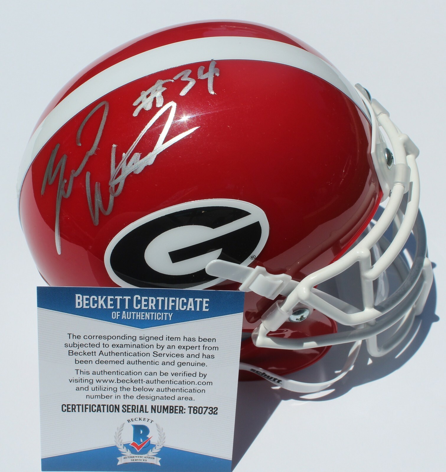 ZAMIR WHITE SIGNED GEORGIA BULLDOGS MINI HELMET W/BECKETT COA GO DAWGS! T60732 COLLECTIBLE MEMORABILIA