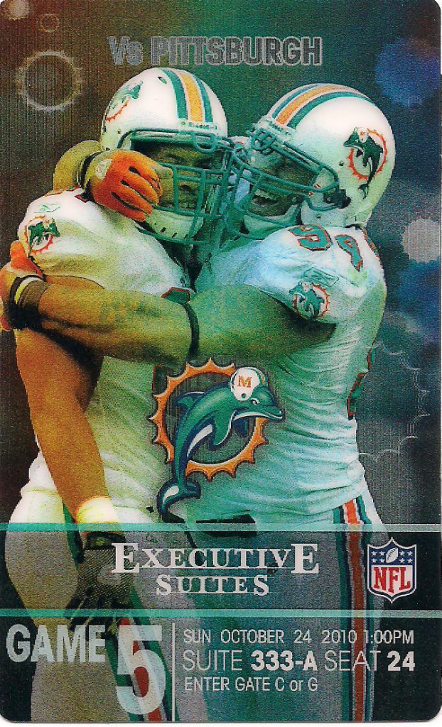 MIAMI DOLPHINS VS PITTSBURGH STEELERS 10/24/2010 EXECUTIVE SUITES 3D TICKET STUB
