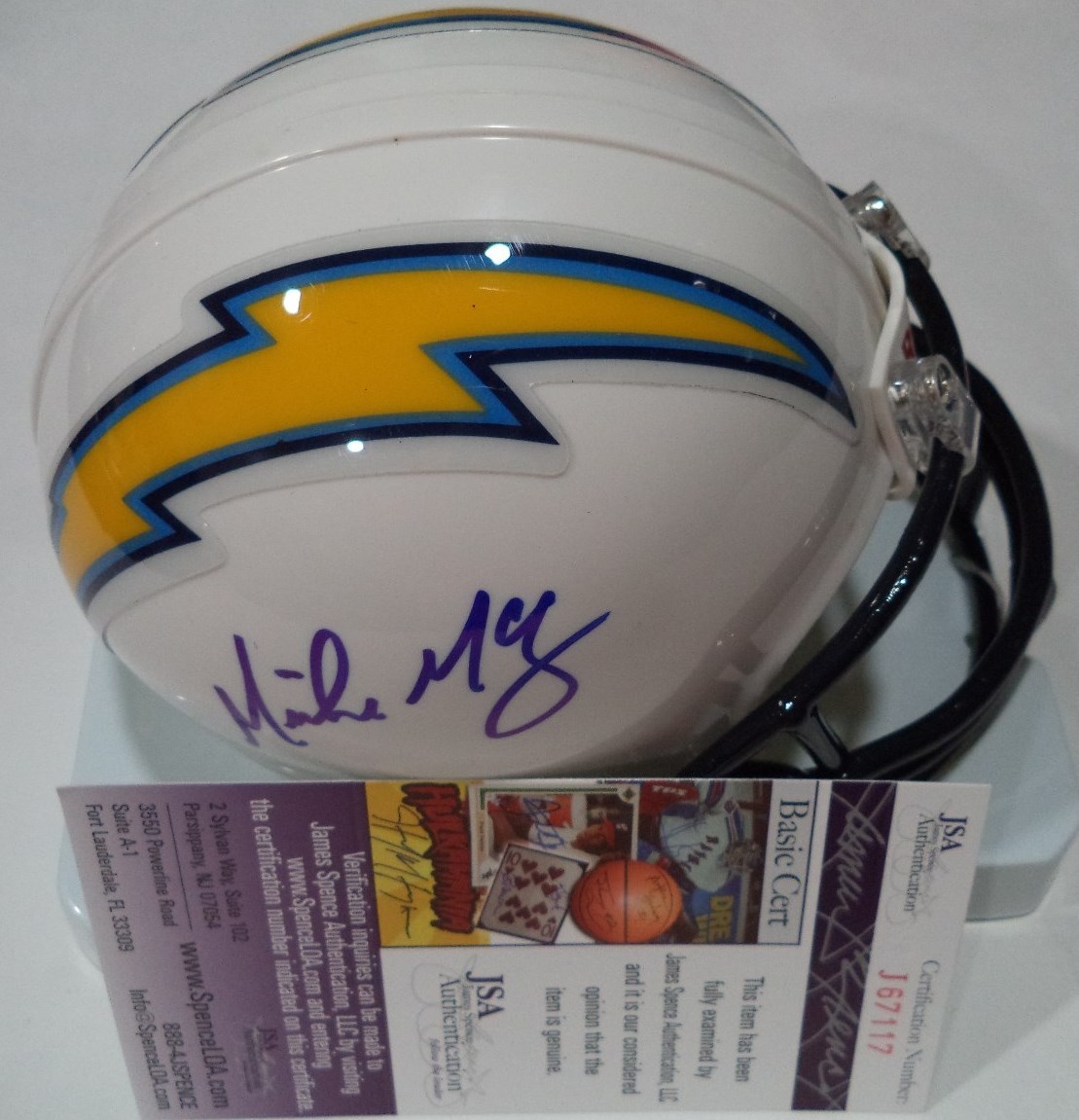 MIKE MCCOY SD CHARGERS SIGNED AUTOGRAPHED RIDDELL MINI HELMET JSA COA #J67117
