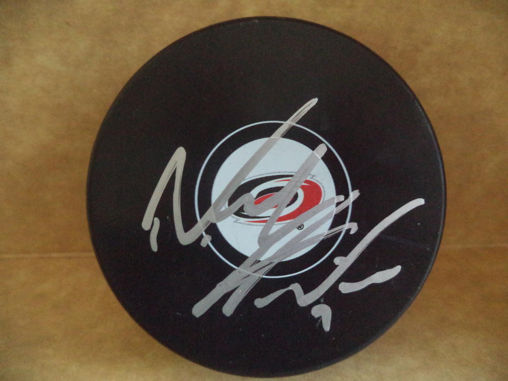 NOAH HANIFIN CAROLINA HURRICANES SIGNED AUTOGRAPHED HOCKEY PUCK W/COA

