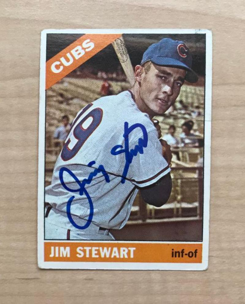 JIM STEWART CHICAGO CUBS SIGNED DECEASED 1966 TOPPS CARD #63 W/COA
