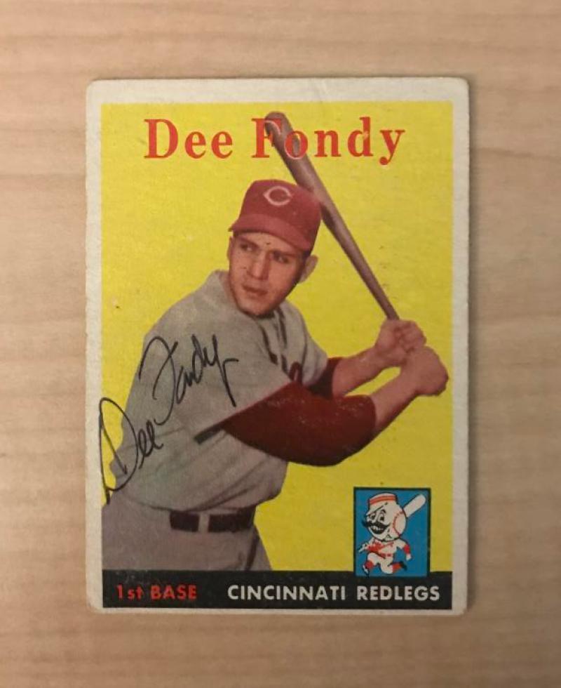 DEE FONDY CINCINNATI REDLEGS SIGNED DECEASED 1958 TOPPS CARD #157 W/COA
